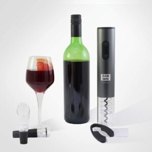 BARBOX Metallic Finish, Grey, Automatic Cordless Electric Wine Opener Corkscrew Set with Foil Cutter