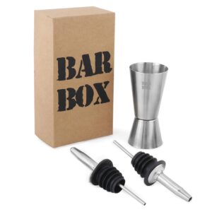 Roll over image to zoom in Bar Box Double Side Stainless Steel Peg Measure 30 and 60 ml, Drink Measuring Bar Tool Jigger with Bottle Pourer (3 Pcs Set)