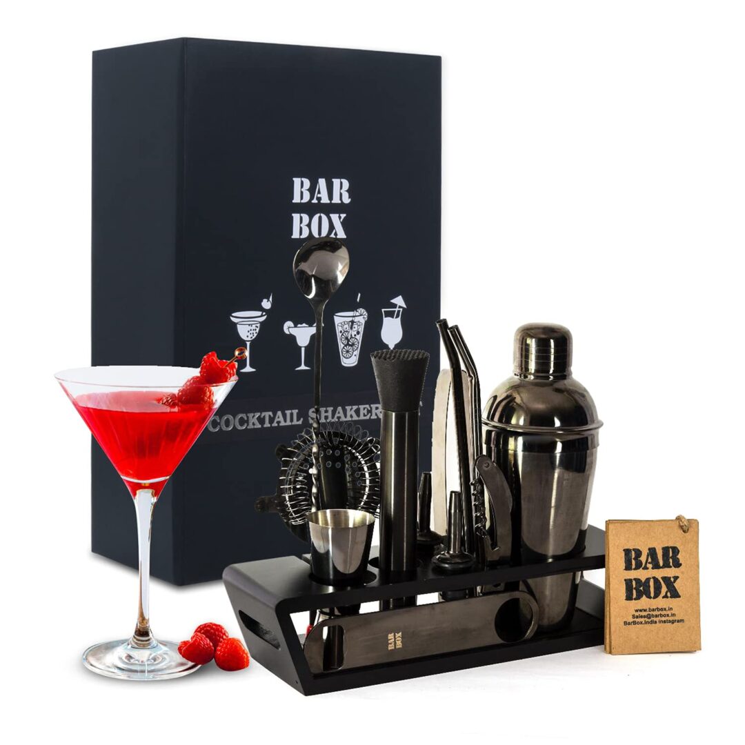 Bar Box™ Cocktail Shaker Set for Mixing Drinks Cocktail Whiskey Mojito  Mocktail | Home Bartending Tools Accessories Kit with Stand Jigger Muddler  Wine