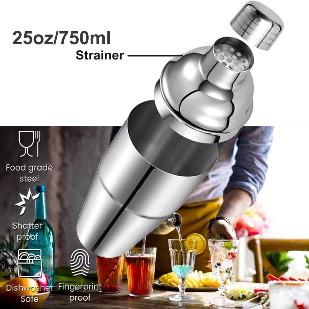 Bar Box 4 PCS Cocktail Shaker Set Food Grade Stainless Steel Bartender Kit  Bar Set with Drink Mixer Muddler Spoon Strainer Ice Tong Jigger Liquor  Pourers Wine Opener (Stainless Steel) - Barfecto