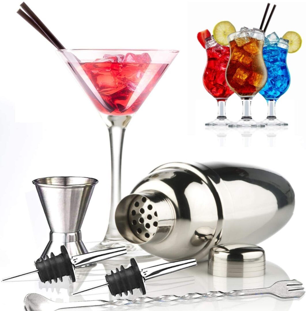 Viski Stainless Steel Bartender Set 4pcs Kit, Drink Mixers for Cocktails  Gift Essentials: Mixing Glass, Hawthorne Strainer, Double Jigger and  Barspoon, Silver