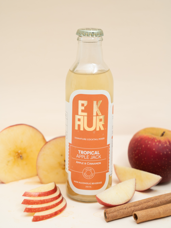 Bottle of Tropical Apple Jack with fruits